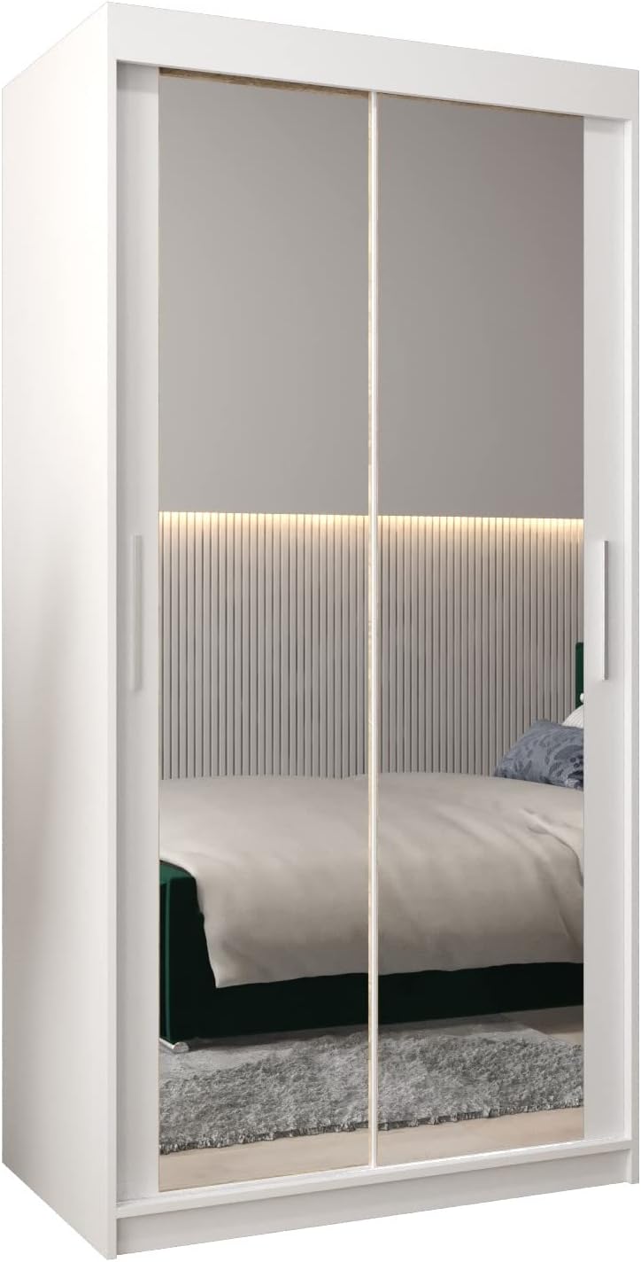 Kryspol Schwebetürenschrank Tokyo 3-100 cm mit Spiegel Kleiderschrank mit Kleiderstange und Einlegeboden Schlafzimmer- Wohnzimmerschrank…