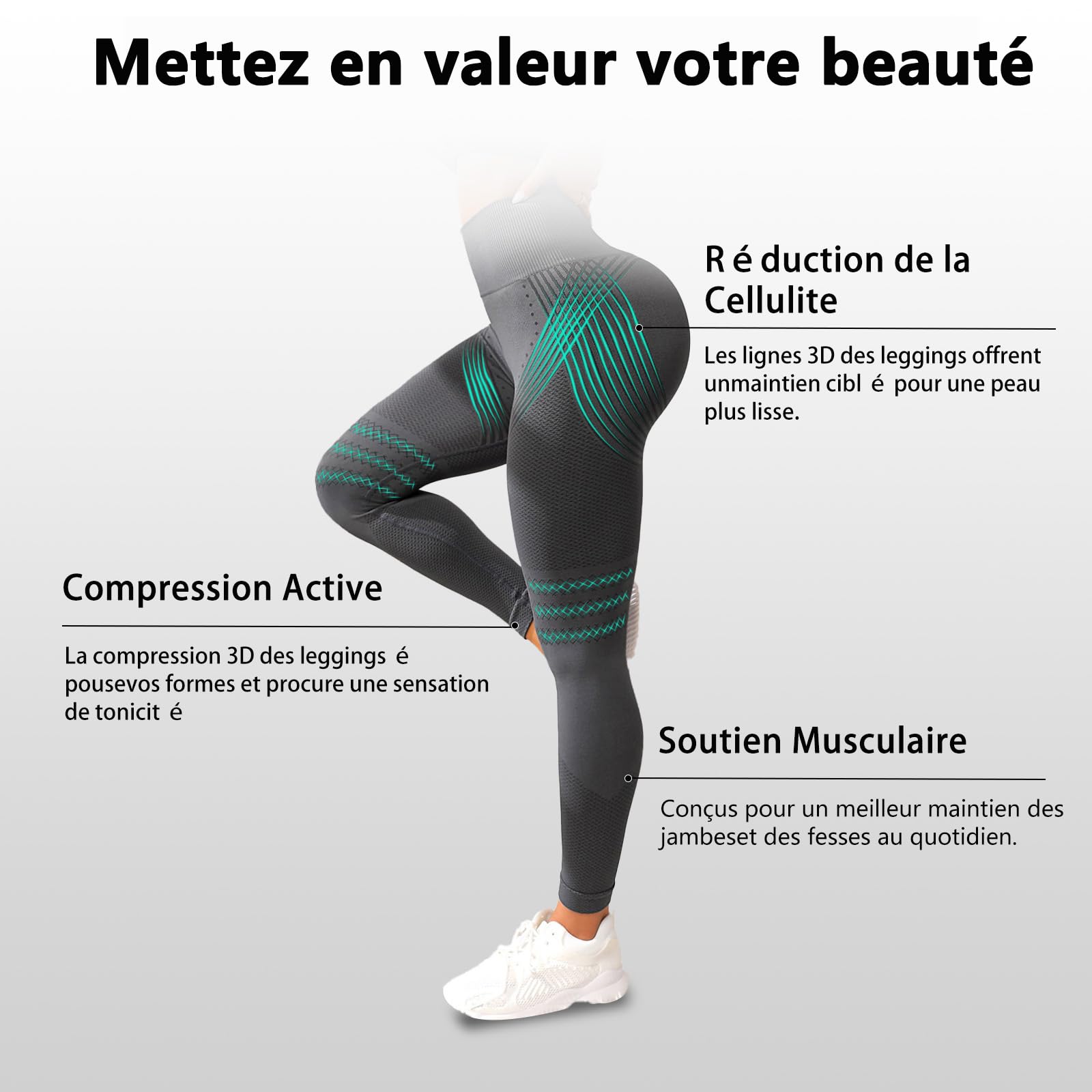 Arlaya Legging Anti Cellulite Sculptant Femme, Pantalon de Sport Taille Haute Gainant, Effet Push Up et Ventre Plat, Yoga & Fitness