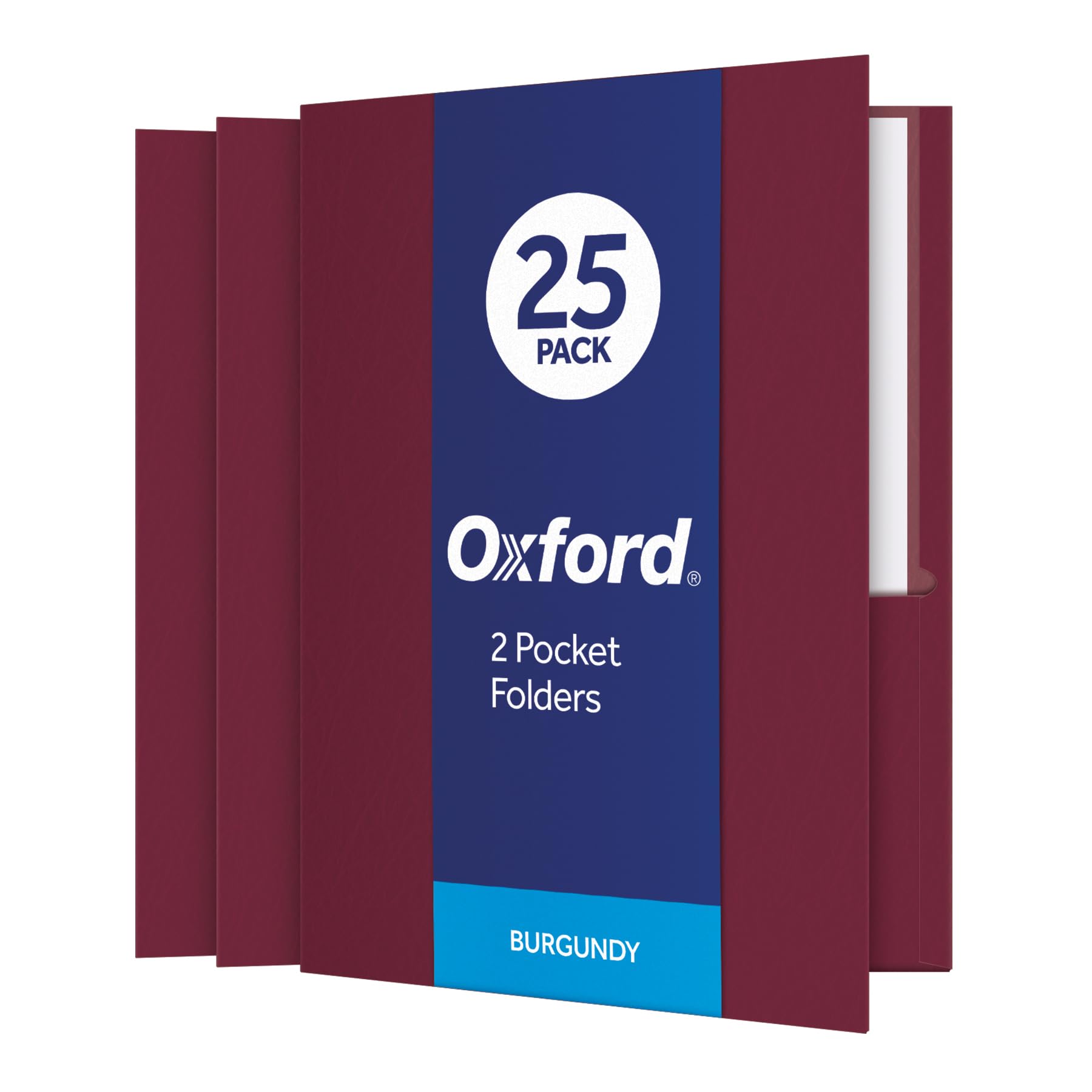 Oxford Two Pocket Folders, Textured Paper, Burgundy, For School, Home, and Office, Letter Size, 25 Per Box (57557)