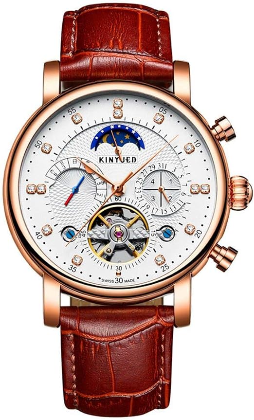 Amazon.com: KINYUED Classic Design Luxury Mens Watches Leather Strap  Diamond Display Tourbillion Automatic Mechanical Watch Waterproof :  Clothing, Shoes \u0026 Jewelry