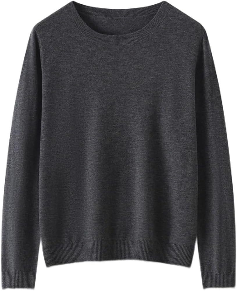 Womens Wool Knit Sweater O-Neck Solid Color Long Sleeve Ribbed Pullover for Casual Comfort Daily Wear