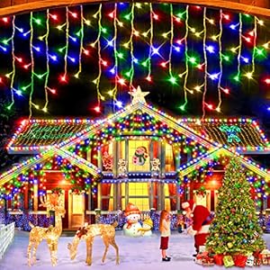 Christmas String Lights Outdoor – 640 LED 66 Feet 8 Modes Curtain Fairy Lights with 120 Drops, Plug-in Waterproof Timer…