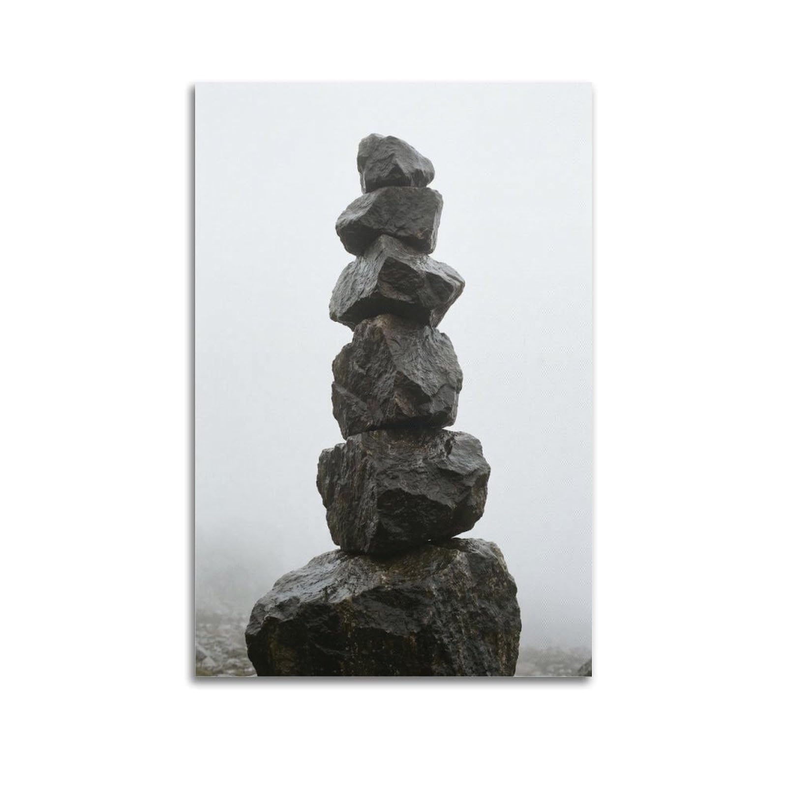 Zen Balance Poster Misty Boulder Tower Fog Serenity Healing Calm Modern Decorative Canvas Prints - Ideal Wall Art for Family, Man Cave, Game Room, Boys & Girls Bedroom 24x36inch(60x90cm)