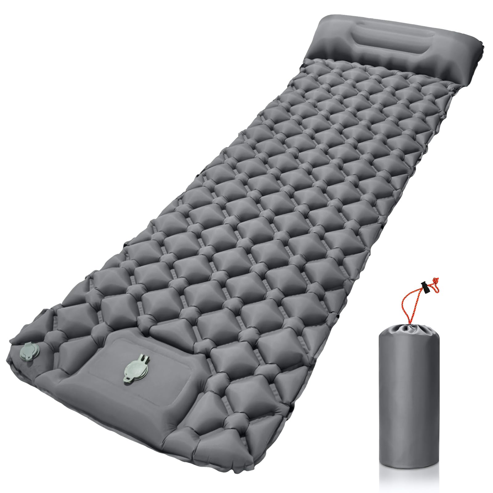 Isomatte Selbstaufblasend, wasserdichte Aufblasbare Schlafmatte mit Fußpumpe und Kissen, Ultraleicht und Tragbar, Geeignet für Camping, Wandern, Angeln, Reisen und Outdoor - Grau