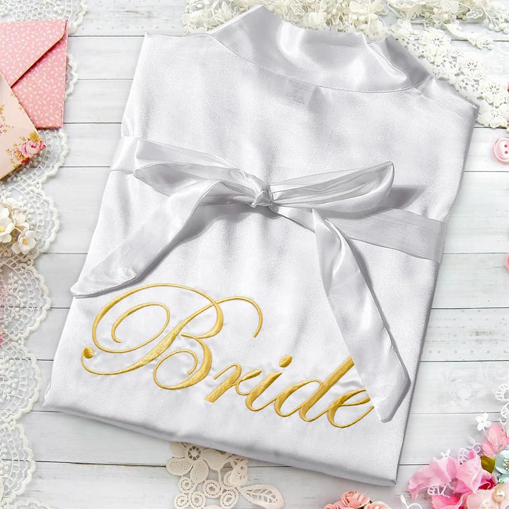 Robe de Chambre élégante en Satin avec col en V pour mariée, Blanc, S