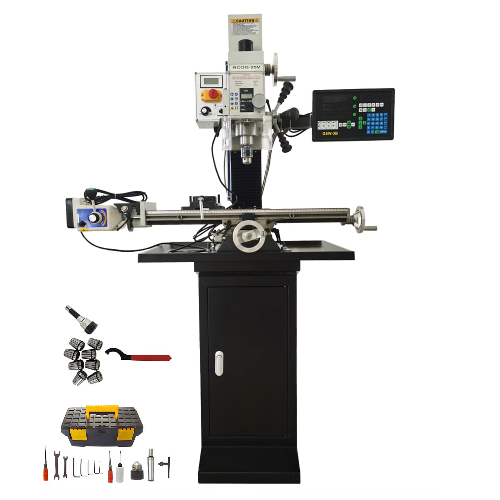 Mini Milling Drilling Machine R8 Mill Drill Machine Benchtop Metal Wood Working Mill/Drill 20-2250rpm Variable Speed with Axis X Power Feed and 3-axis Grating Ruler 110V 1100W