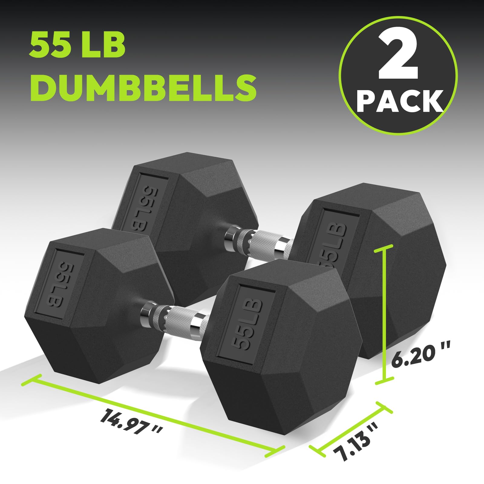 Hex Dumbbell Set of 2, Rubber Encased Fixed Dumbbells, 2.5-65 lb | Non-Slip Comfortable Handles, Hand Weights for Strength Training, Ideal for Home Gym Workouts