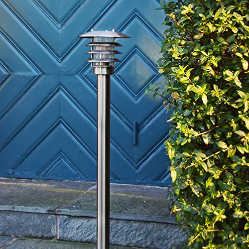 LightsOn Saturno Bolardos Plug & Play Luz de jardín LED (plateada): Sistema de 12V, luz omnidireccional y fuente de luz reemplazable, fácil de instalar y ampliar, para pasillos, entradas y