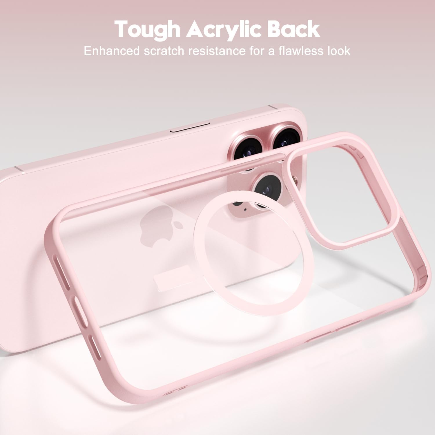 oakxco Funda magnética transparente para iPhone 15 Pro, compatible con carga Magsafe, funda protectora delgada para 15 Pro, a prueba de golpes, silicona suave TPU y policarbonato duro, arena rosa