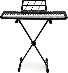 Kit Teclado Musical Kobe KB-150 BK Preto 5/8 61 Teclas Com Suporte em X e Fonte