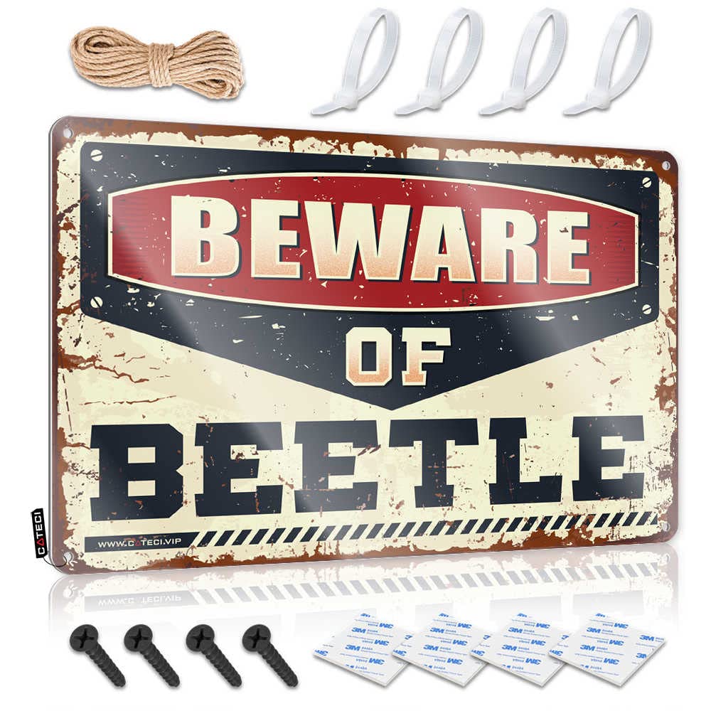 Tin Wall Decor Tinsign Wall Art - Beware Of Beetle Housewarming Accent Retro Style Decoration For Dry(30X40CM)