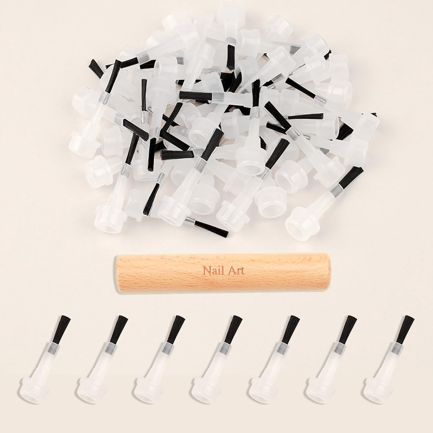 50 Pcs Dip Powder & Liquid Replacement Brush Kit – Disposable Nail Art Brushes with 1 Long Solid Wood Handle, Soft Bristles for Nail Polish & Dip Powder Applications