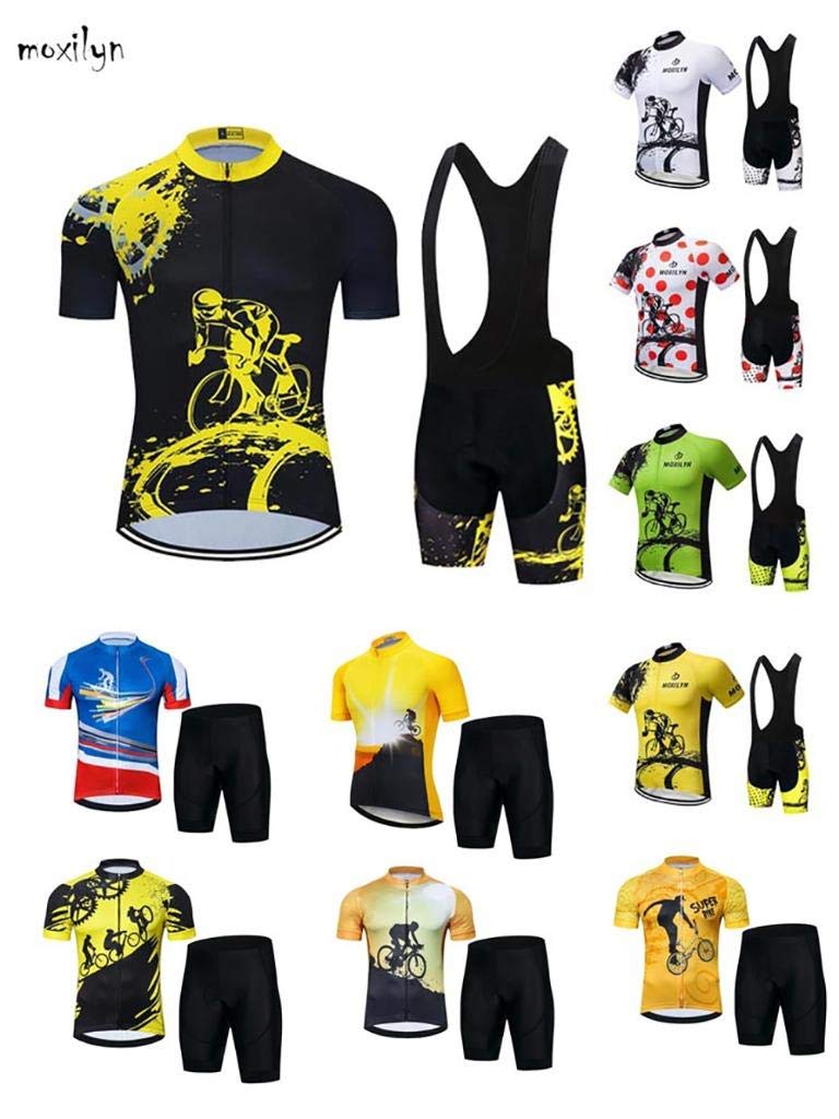 Moxilyn Conjunto de maillot de ciclismo de manga corta para hombre, camiseta de ciclismo, camiseta de manga corta + pantalón de ciclismo con gel 9D, chaqueta y pantalón de ciclismo originales de gasa