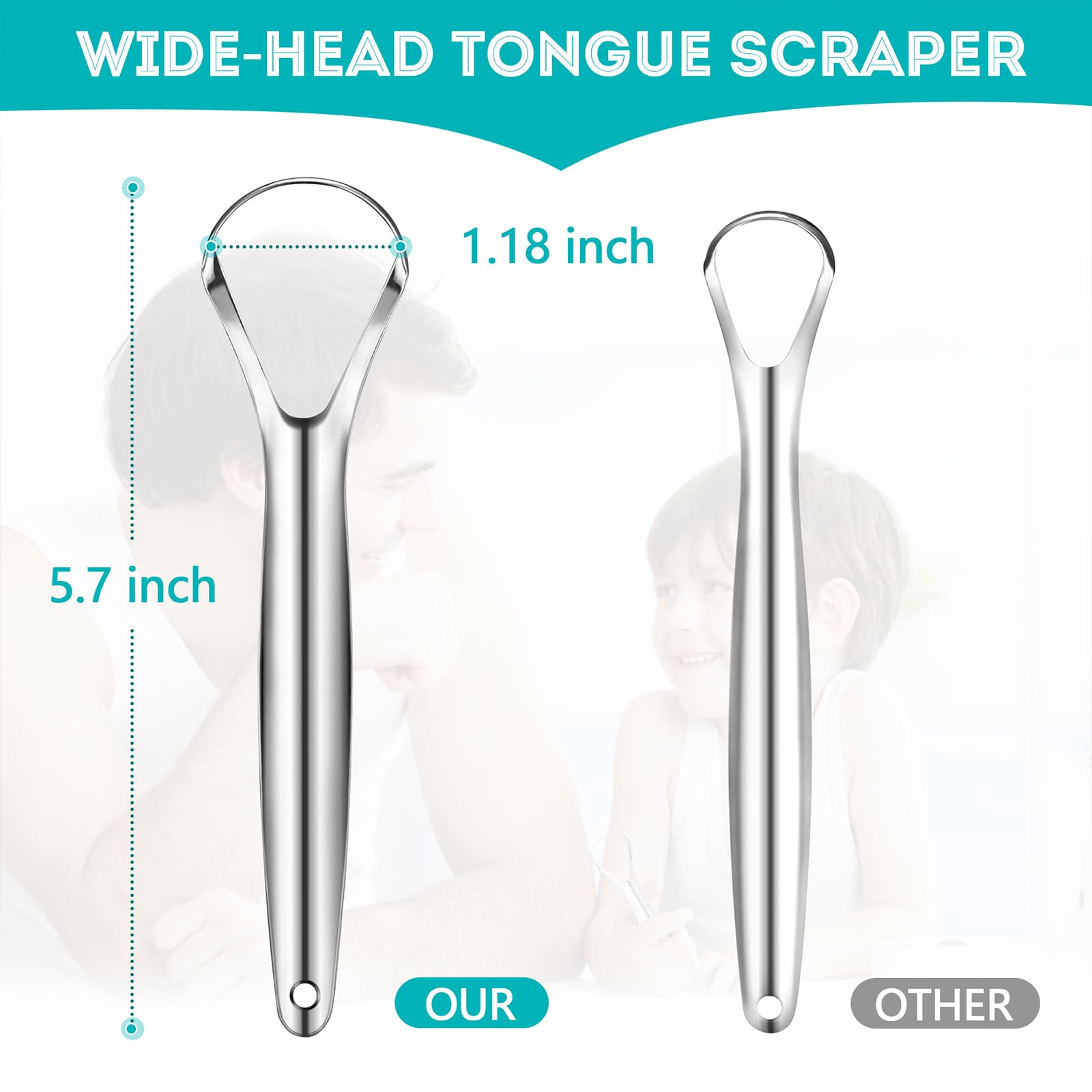 Paquete de 2 raspadores de lengua para adultos, reduce el mal aliento, limpiador de lengua con estuche de viaje, raspadores de lengua de acero inoxidable, cepillo de lengua, limpiador de 3