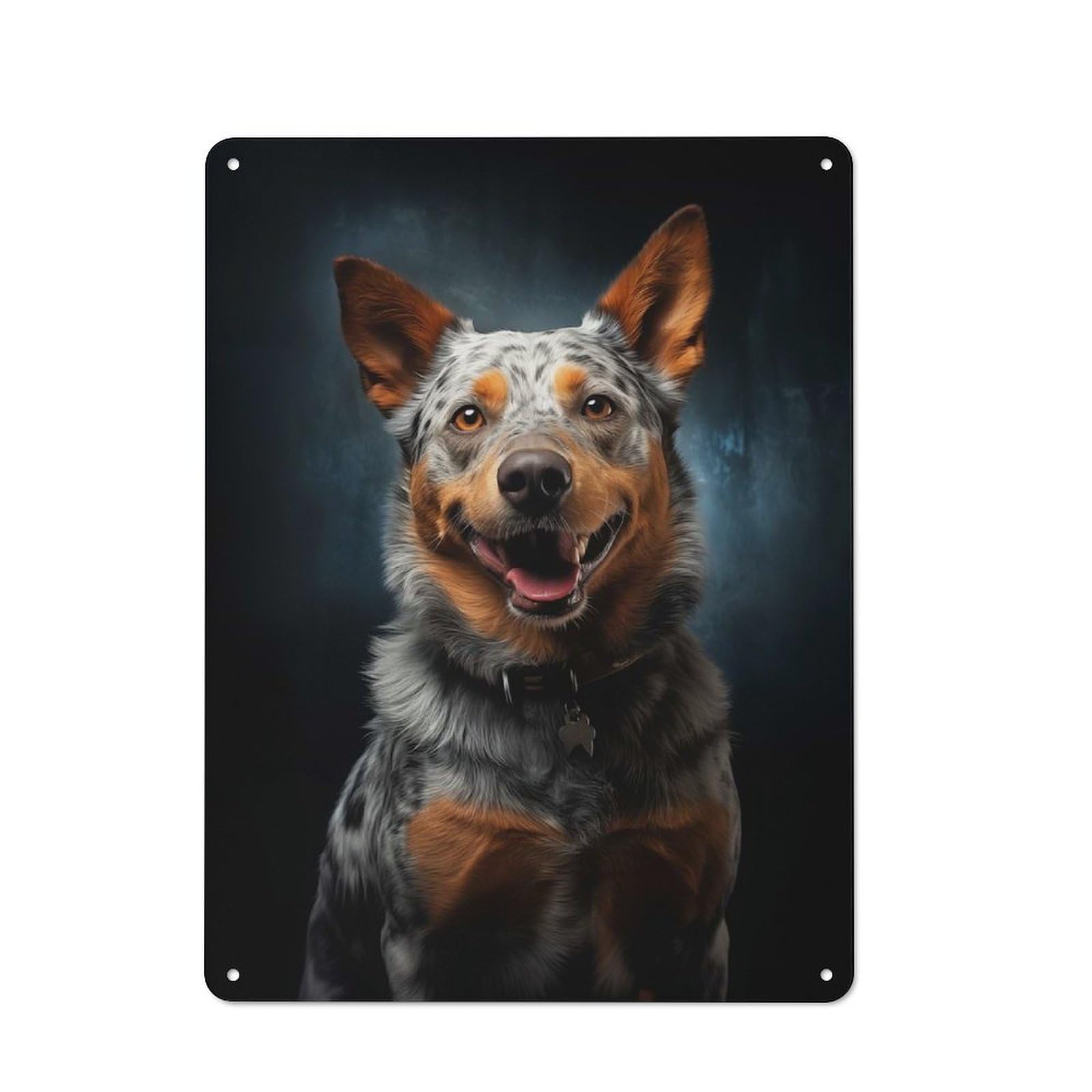 Junmoney Style Industrial Metal Sign With Smiling Australian Cattle Dog Design 40X30cm, Clean Industrial Urban Room Decor For Flat, Bar, Studio Or Gallery Wall