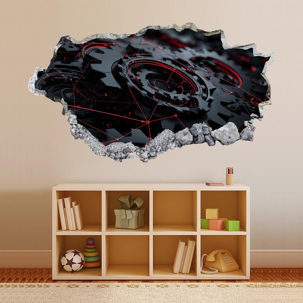 3D Wandaufkleber, Gang Durchbruch Wandtattoos Deko Wand Selbstklebend Industriemaschinen, Wand Aufkleber Wanddurchbruch Wandsticker für Zuhause, Badezimmer, Schlafzimmer, Wohnzimmer