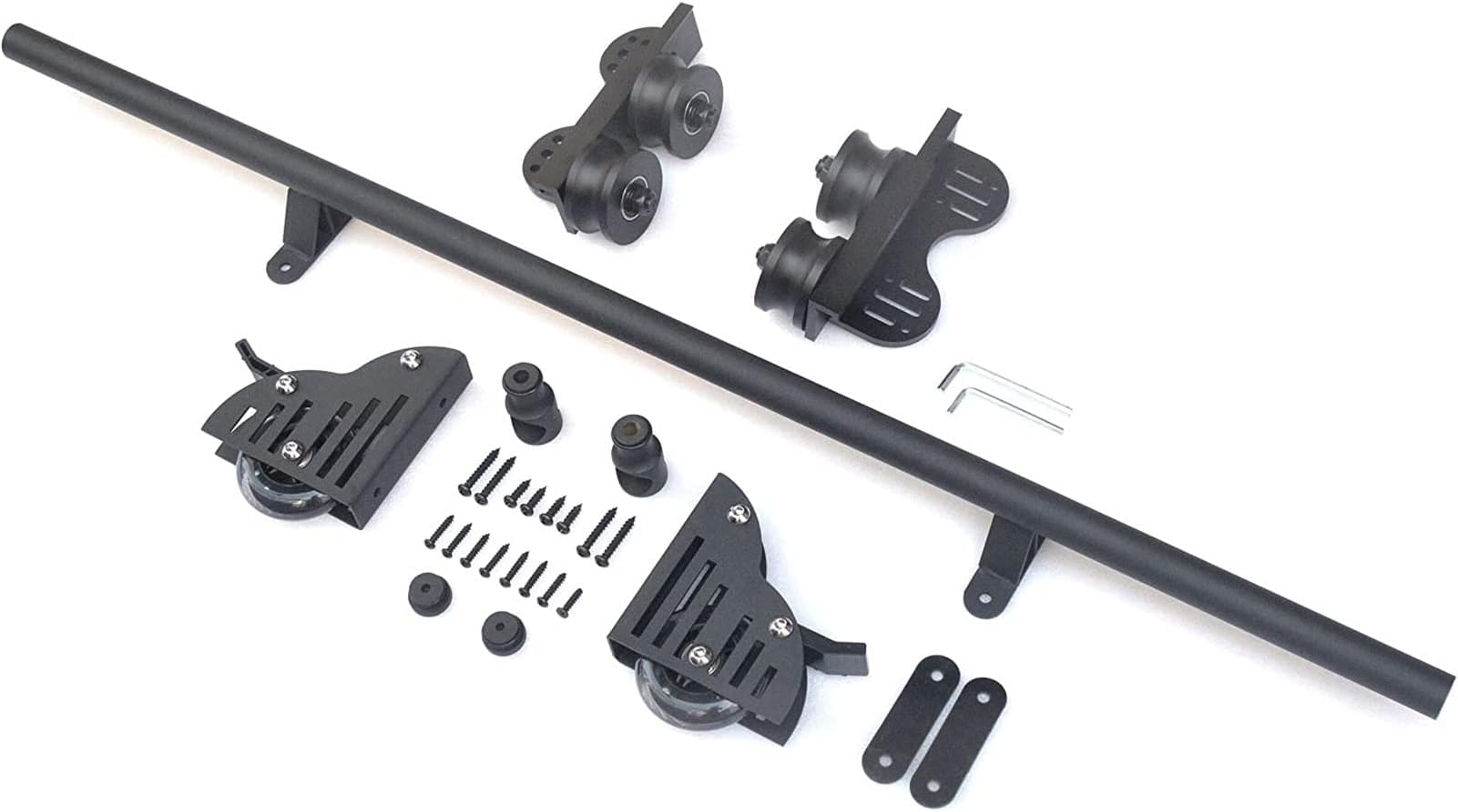 Library Ladder Hardware Kit - Retractable Rolling Track Bracket System with Top Roller Pulley for Horizontal Wall Mount Sliding
