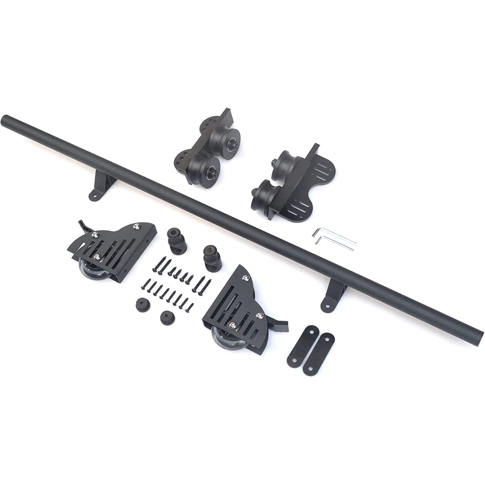 DFGHNBVC Library Ladder Hardware Kit System With Retractable Rolling Track Bracket Top Roller Pulley Type Horizontal Wall Mount Sliding,Black-12Ft/366Cm Track Kit