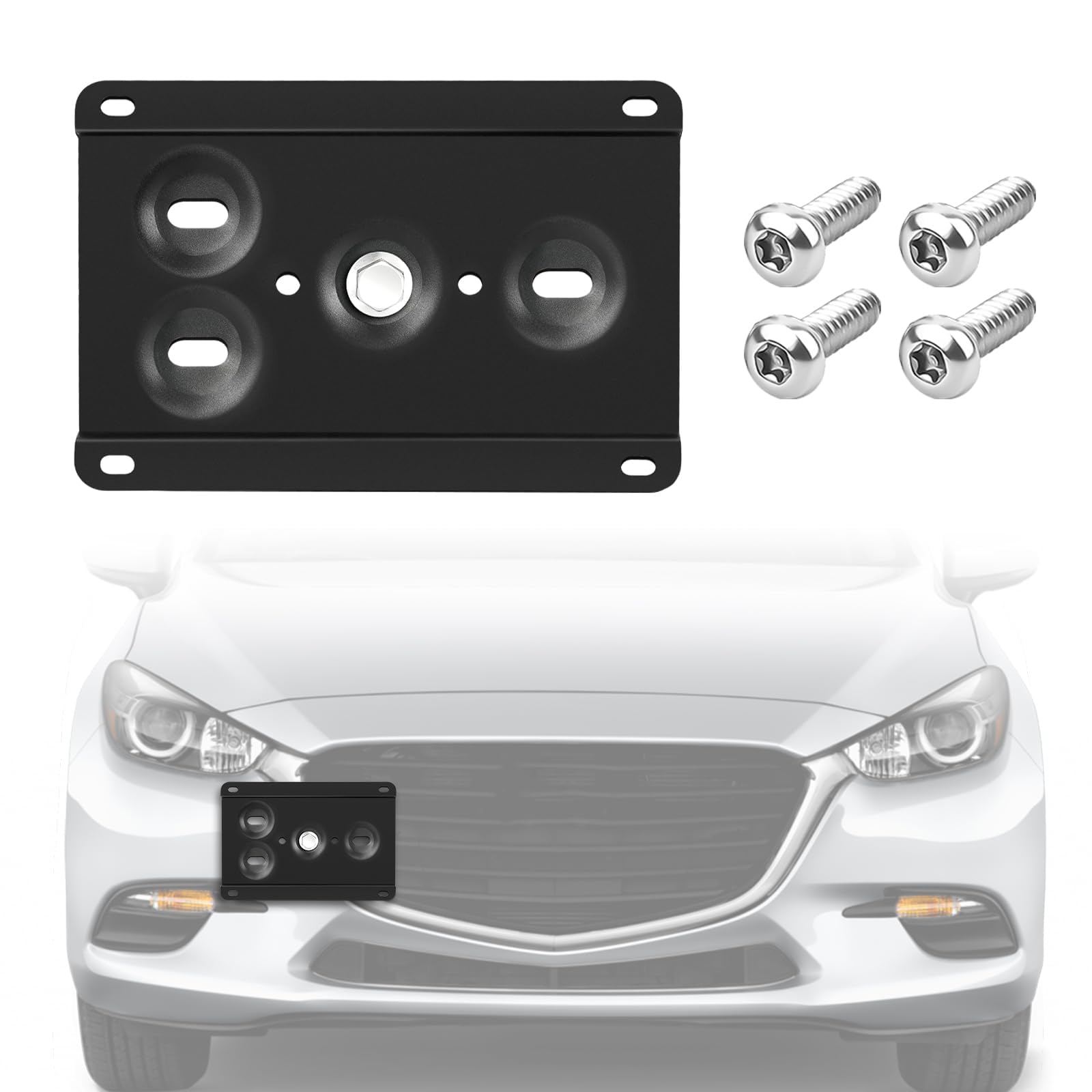 No Drill Front License Plate Mount Compatible with Mazda 6 2014-2021, Mazda 3 2019-2025, Anti-Theft License Plate Bracket Holder Front Bumper Tow Hook