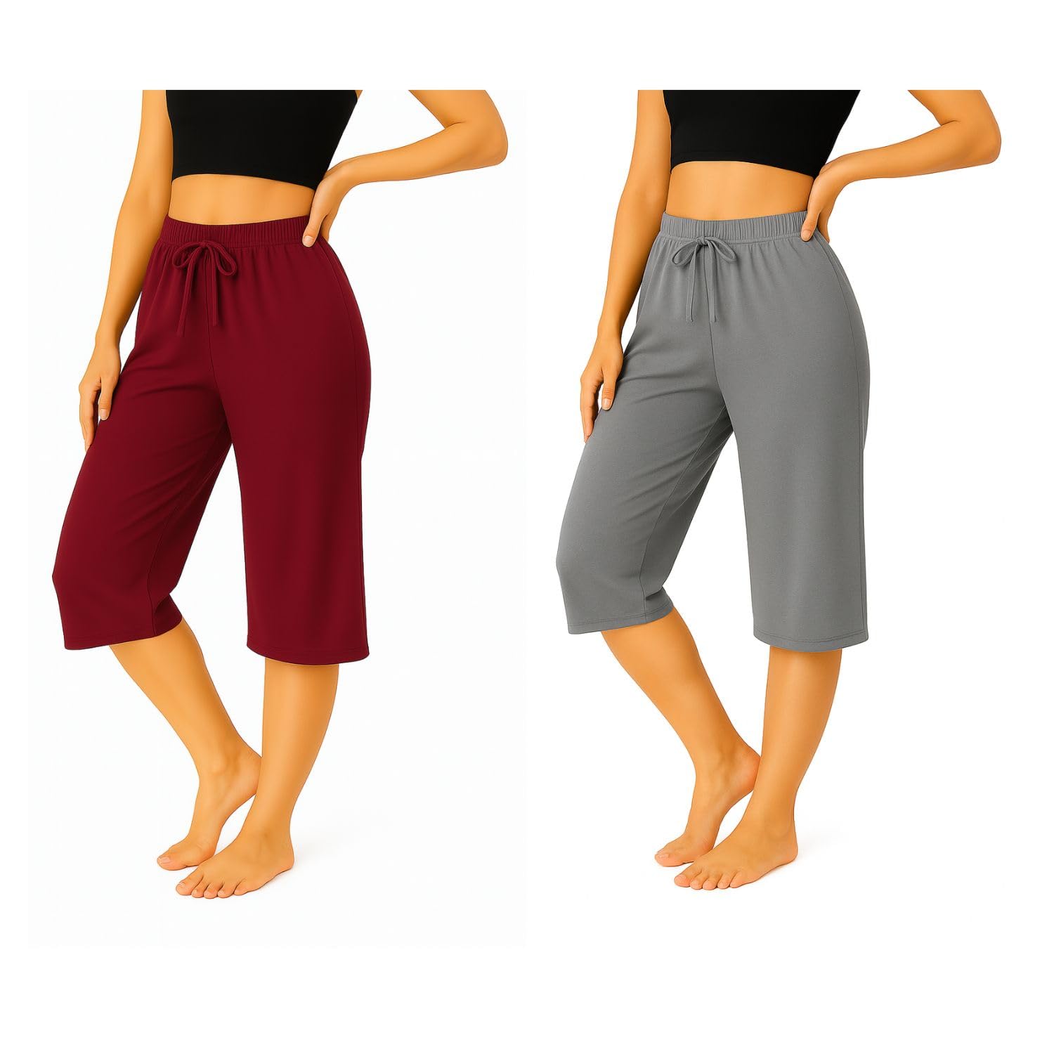 Womens Cotton Wide Leg Capris, 3/4th Capri With Loosefit Combo Pack Of 2-image-47