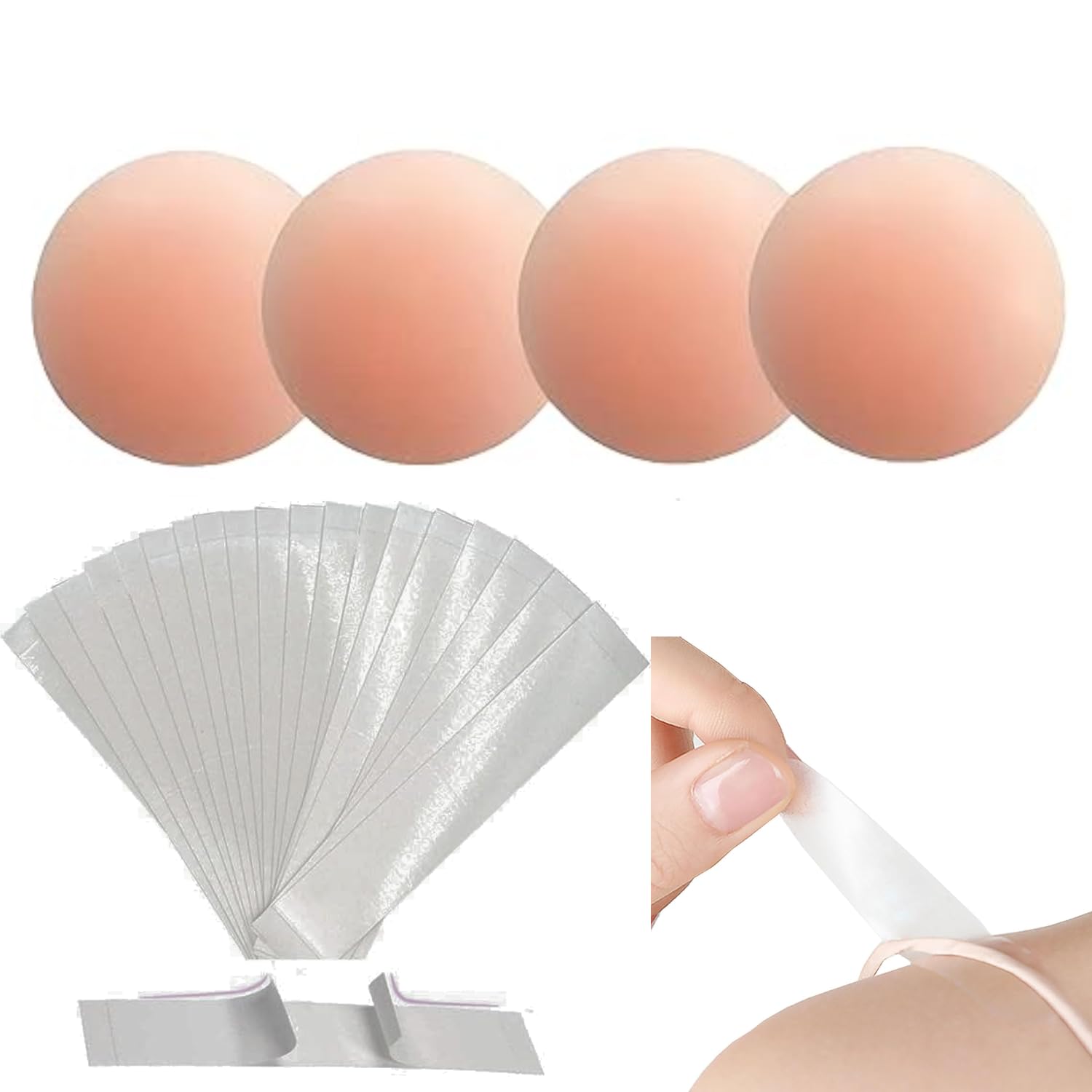Silicone Nipple Covers Reusable for Women (2 Pair) with Double Sided Tape 36 Pieces, Fashion Clothing Accessory Nude