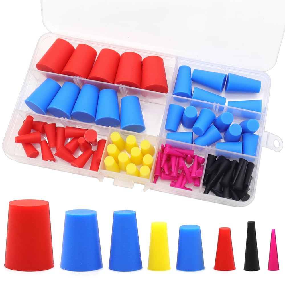 Set 100 Tappi In Silicone Per Tubi - 8 Misure (1.6-20mm), Per Laboratorio E Casa