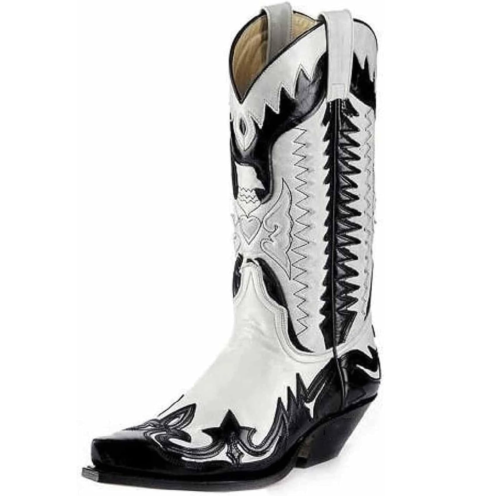 DJFOG Bottes de Chevalier pour Hommes, Bottes de Motard brodées, Bottes Hautes Vintage, Style Cowboy Occidental, Bottes de Moto à Bout Pointu
