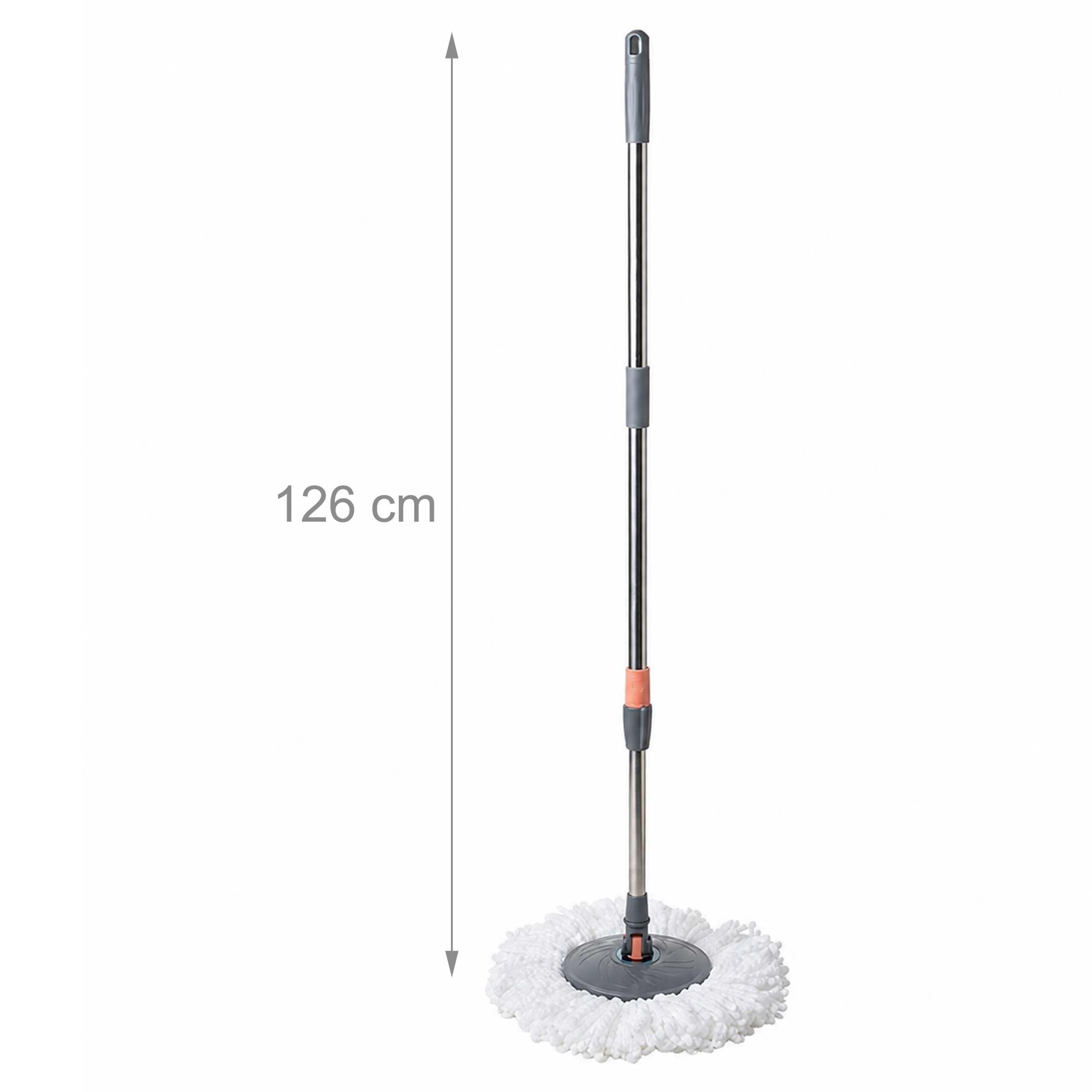 Relaxdays mocio, secchio 14L con strizzatore, impilabile, grigio | HBT 25,5x26x48,5 cm, 2 teste triangolari in microfibra