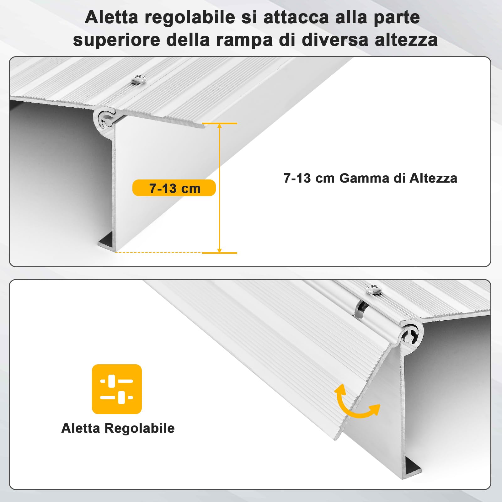 COSTWAY Rampa per Soglia Porta, Rampa d'Accesso in Alluminio con Altezza Regolabile, Superficie Antiscivolo, Portata 317 KG (13 cm)