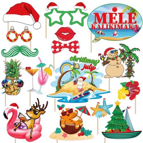 Christmas In July Decorations Photo Booth Props, Tropical Christmas Party Favor, Beach Santa Holiday Party Photo Booth Props Kit For Mele Kalikimaka Christmas Hawaiian Christmas Decorations #TOP2