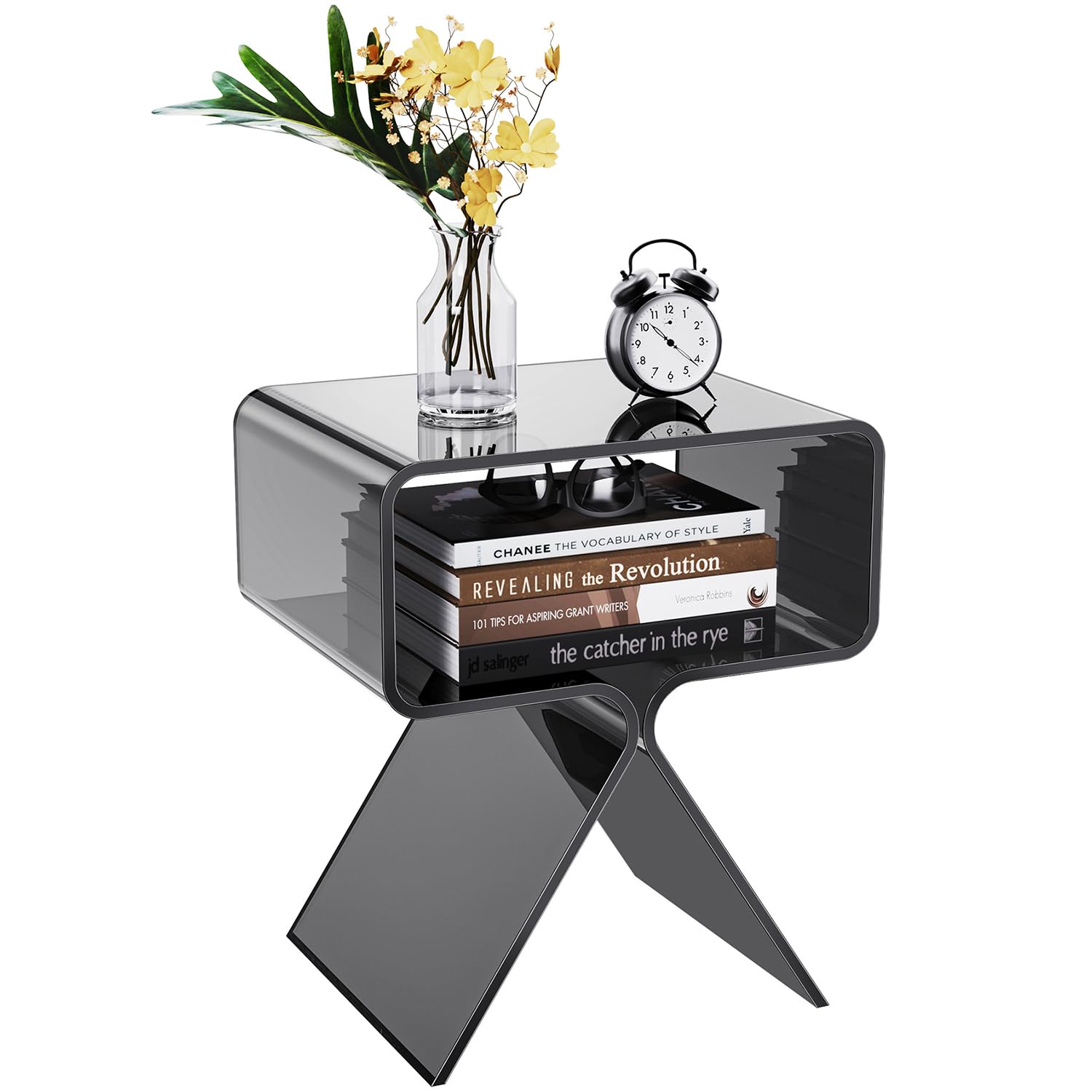 Solaround Acrylic Side Table, Nightstand Beside Table for Bedroom, 39 x 30 x 45 cm (Black)