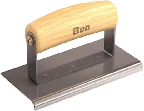 Bon Stainless Steel Sidewalk Edger 6 in. x 3 in. Concrete Edger with 1/4 in. Radius & 3/8 in. Depth 16 Gauge Stainless Steel Blade Smooth Edging for Walkways & Slabs Wood Wave Handle