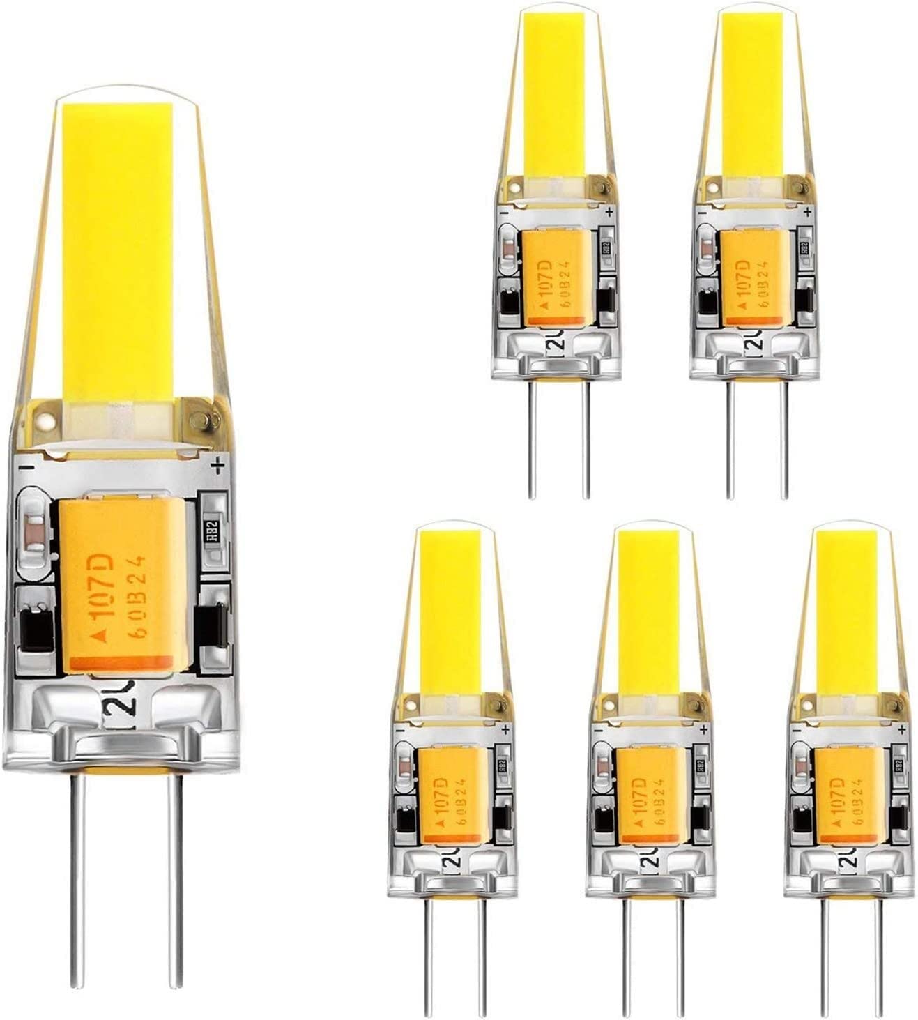 Bombillas, Bombillas LED G4 COB 25W Lámparas halógenas Reemplazo 180LM 3W 12V Bombilla de Foco de Cristal Paquete de 5 Clase energética A + (Color : 3000k Warm White)