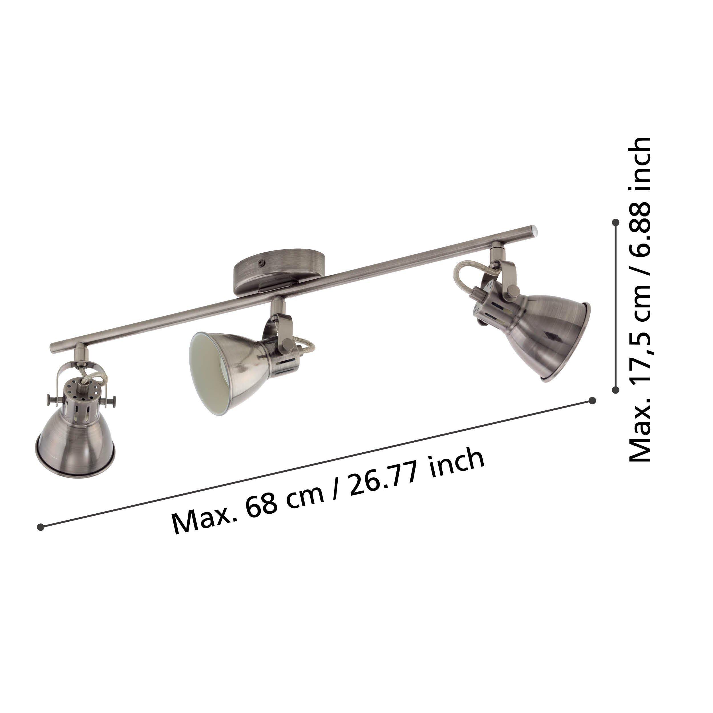 EGLO LED Deckenlampe Seras, 3 flammige Deckenleuchte industrial | Deckenstrahler aus Metall, Wohnzimmerlampe in Nickel-Antik, Flurlampe, Spots inkl. GU10 Leuchtmittel, warmweiß