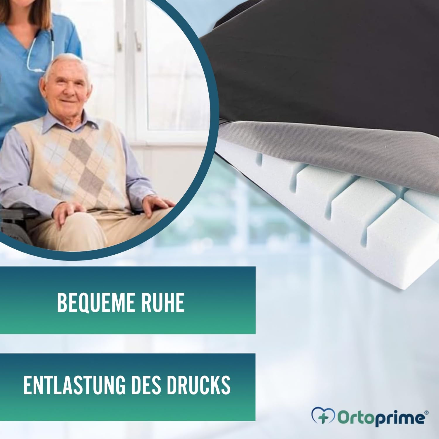 OrtoPrime Antidekubitus Schaumstoffkissen mit Kanalsystem - Prävention und Behandlung von Steißbein Druckgeschwüre - Posturales Sitzkissen für Rollstuhl, Büro, Auto und Heim - Orthopädisches Polster