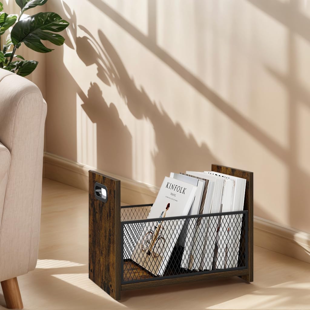 Large Magazine Rack Floor Set of 2, Vinyl Record Storage, Magazine File Holder Storage Basket for Letters, Books, Newspapers, Desktop and Home Office, 15.35" L x 8.7" W x 11.8" H