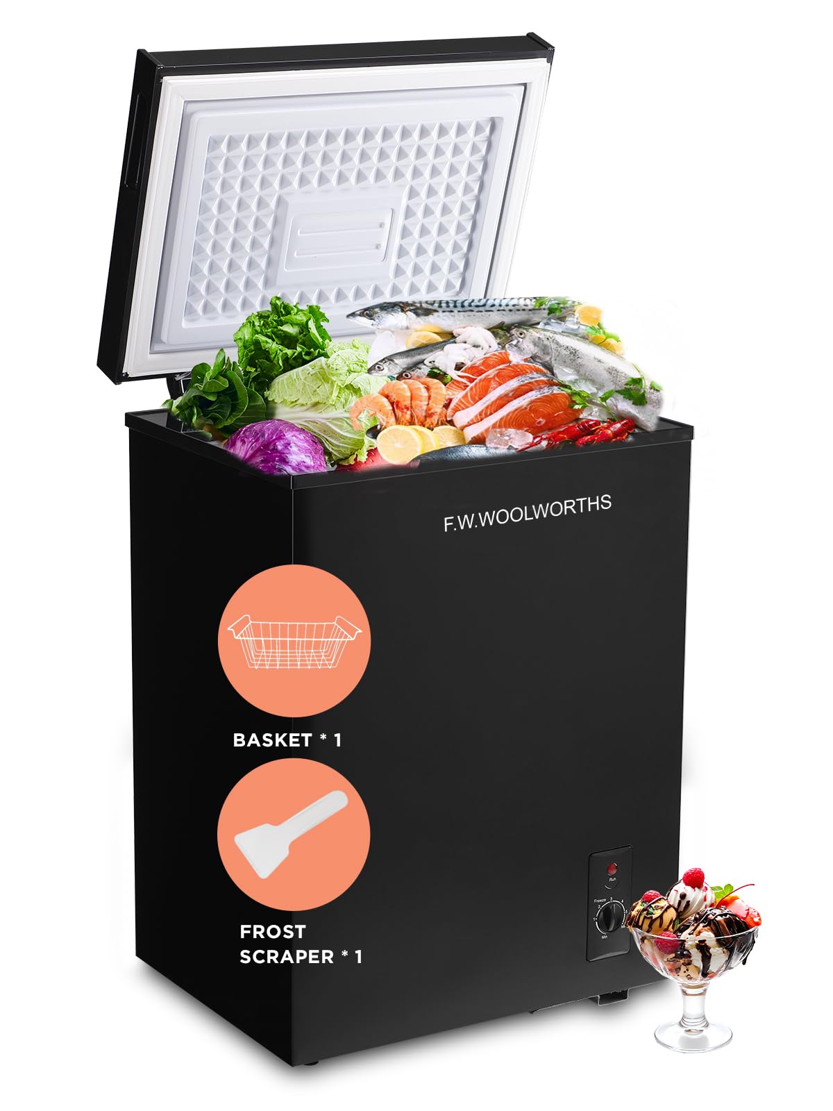 F.W.WOOLWORTHS 72q-black 3.5 cu ft Chest Freezer Black