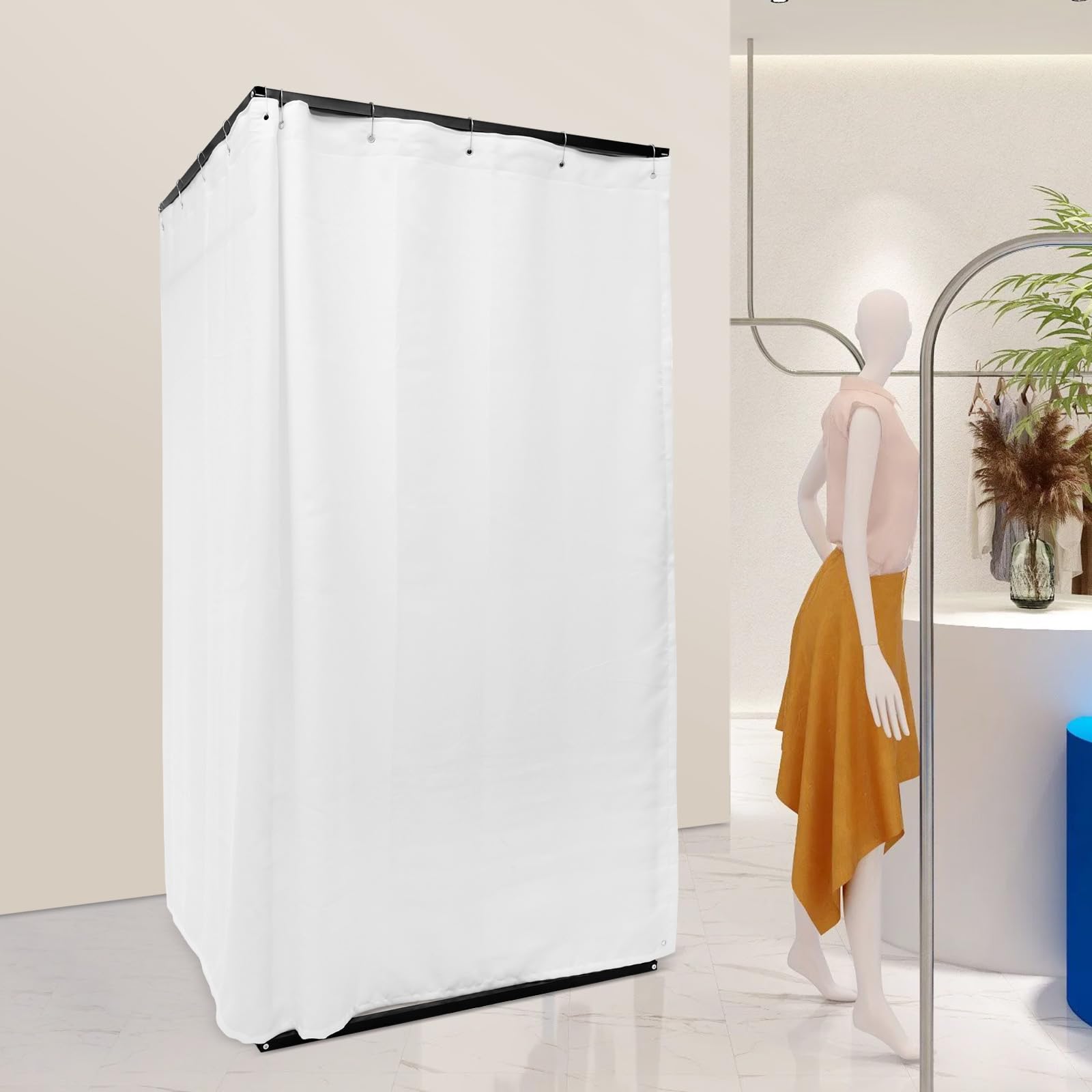 Spogliatoi portatili, autoportanti per negozi di abbigliamento, spogliatoio quadrato temporaneo con ganci, 100 x 100 x 200 cm (bianco)