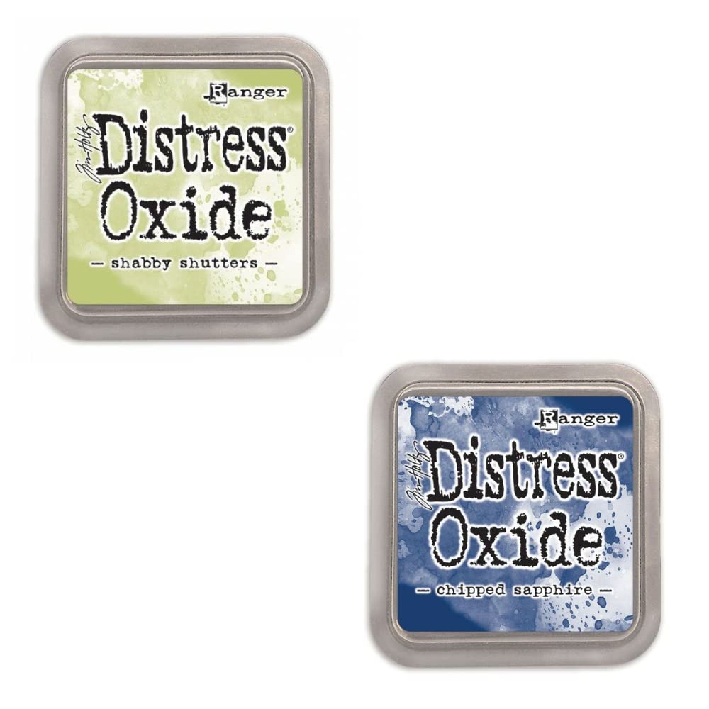 Kit de 12 Tintas de Fusión de Pigmento y Tinte con Tampón de Fieltro | Acabado Efecto Mate | Distress Oxide de Ranger - Diseñadas por Tim Holtz | Número de Kit 5 | Tamaño Aprox. 7,6 x 7,6 cm (3" x 3")