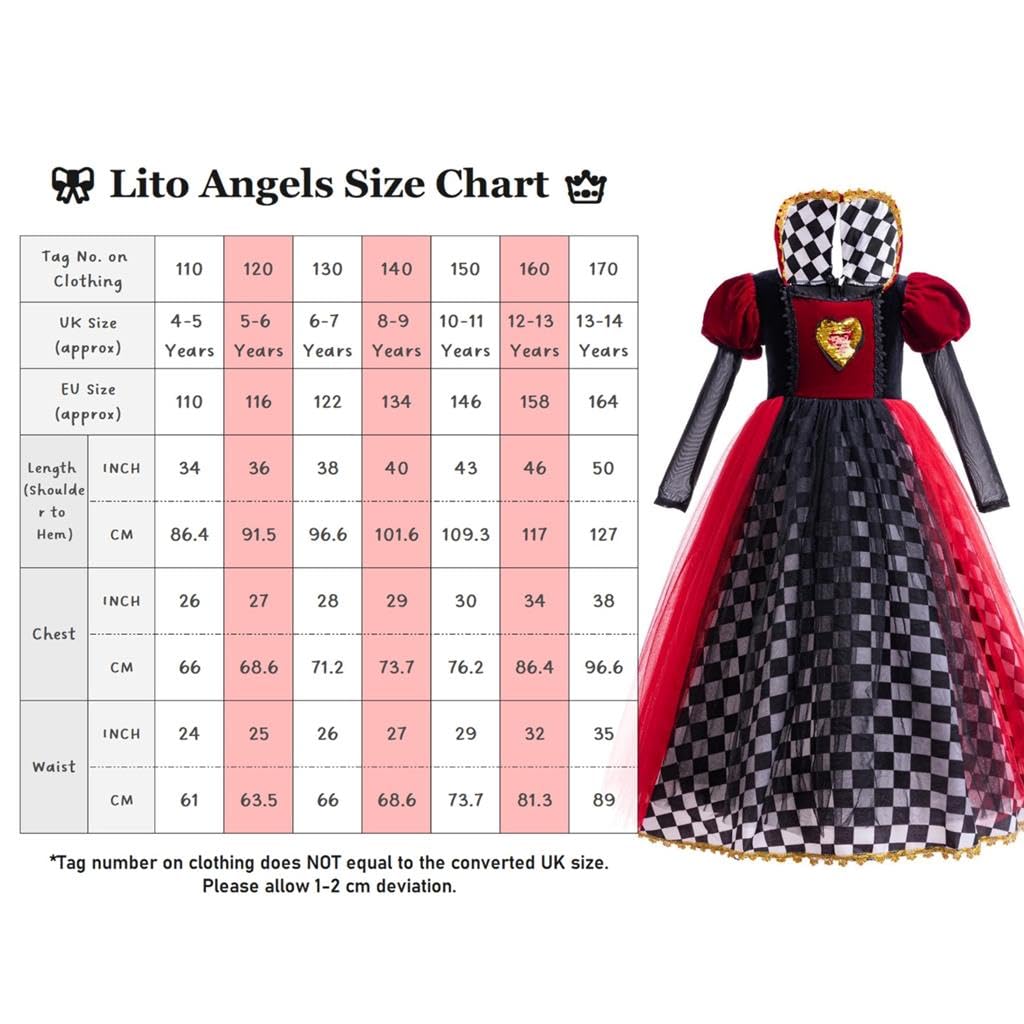 Lito Angels Vestito Costume da Regina di Cuori da Alice nel paese delle meraviglie con Accessori per Bambina, Rosso Nero