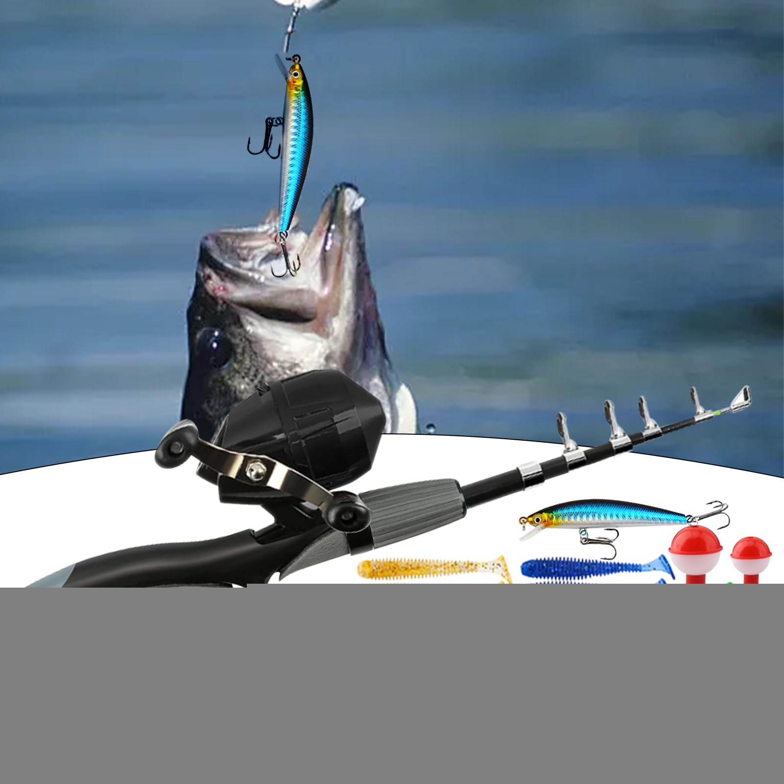 Caña de pescar para niños, caña de pescar juvenil | Kit de equipo de pesca – Caña de pescar telescópica de 1,6 m y caja de aparejos, set completo con caja de cebo para niñas y niñas
