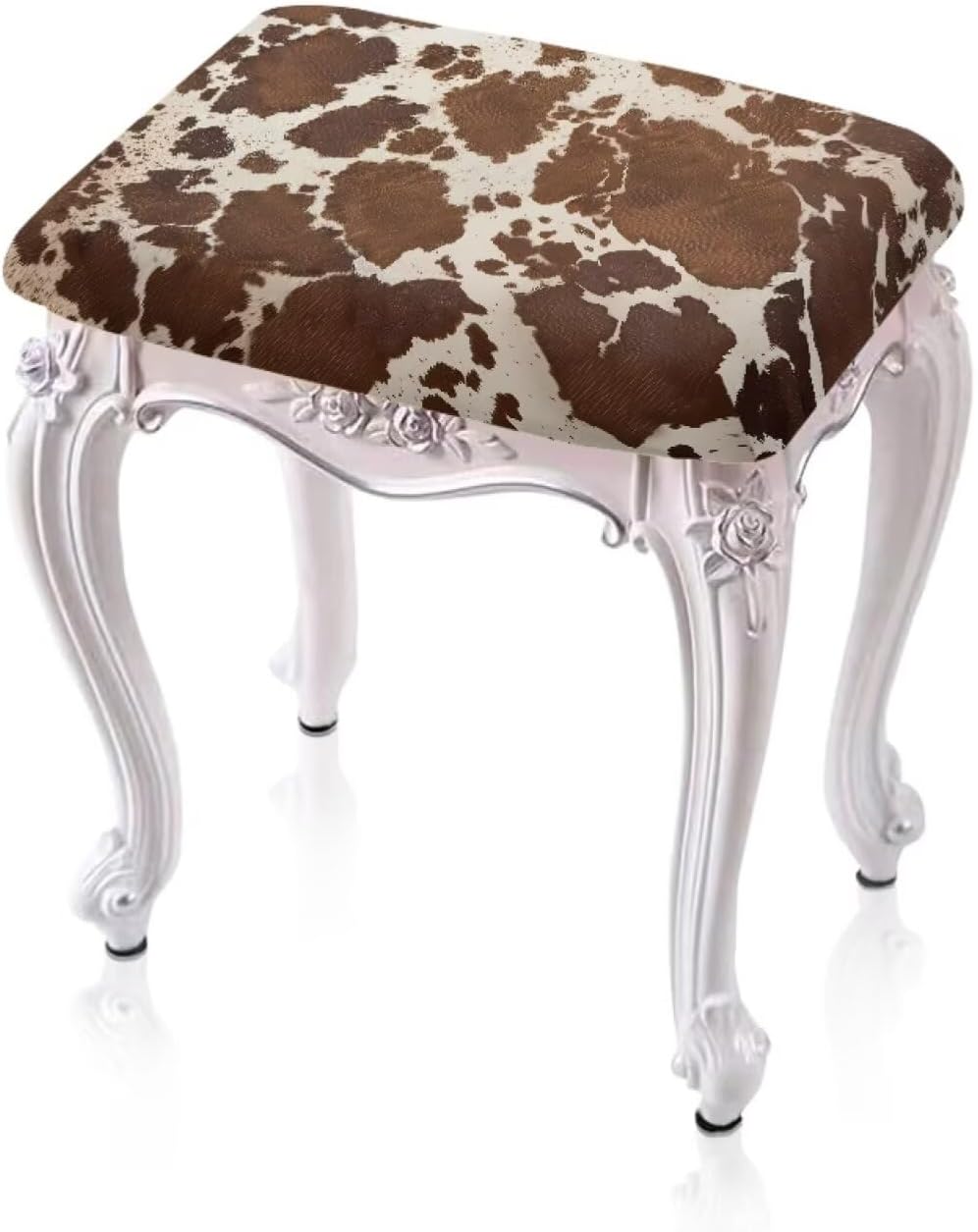 Talayituse Brown Cow Print Stool Covers Square Stretch Rectangle Bar Stool Covers Jacquard Vanity Stool Cover with Elastic Stool Seat Protector for Bathroom, 4 Pack
