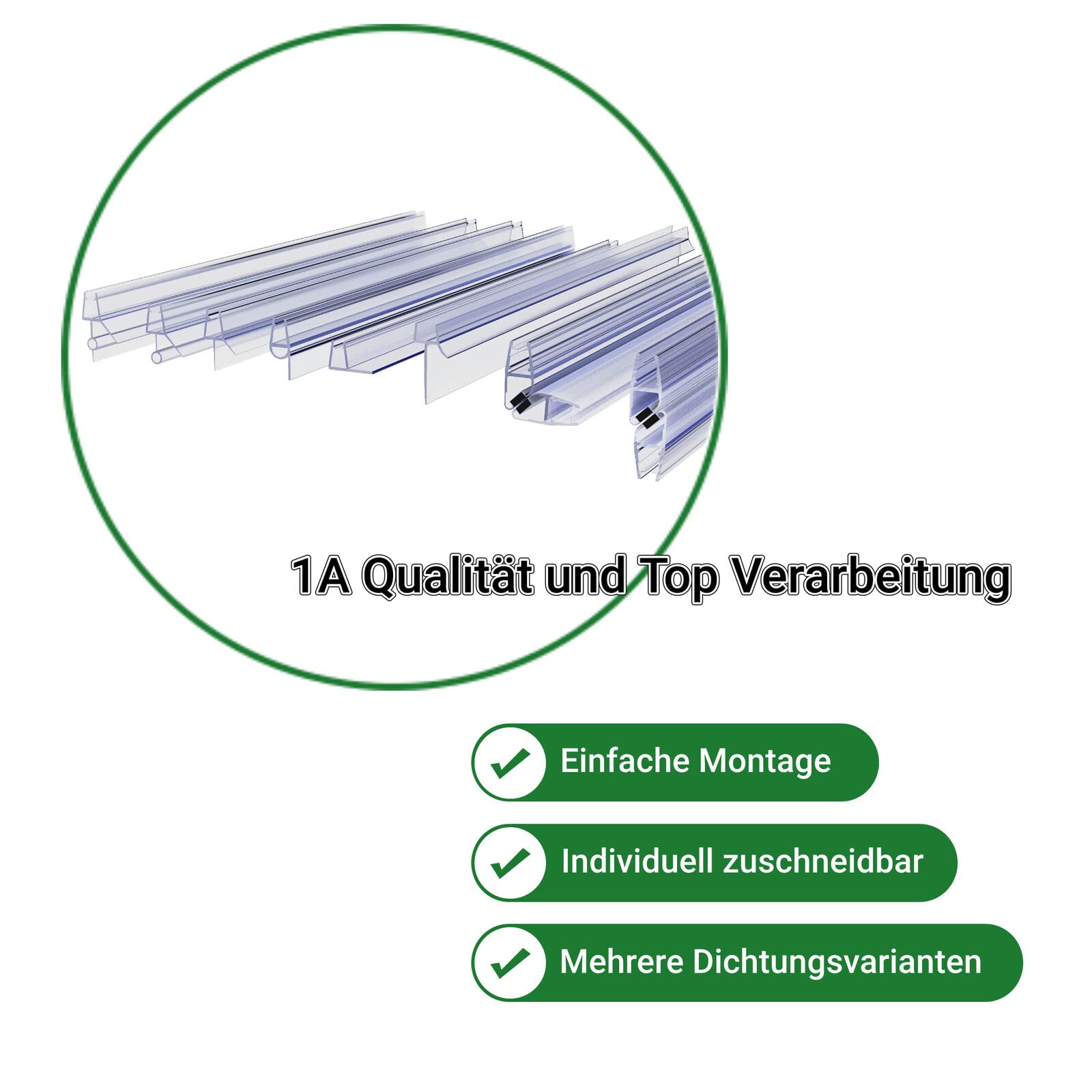 WITEN&NOCK Duschkabinen-Dichtung 200 cm Glasstärke 5/6 mm Wasserabweiser Duschdichtung Ersazdichtung für Duschabtrennung Glastrennwände Glasstür 2er Set