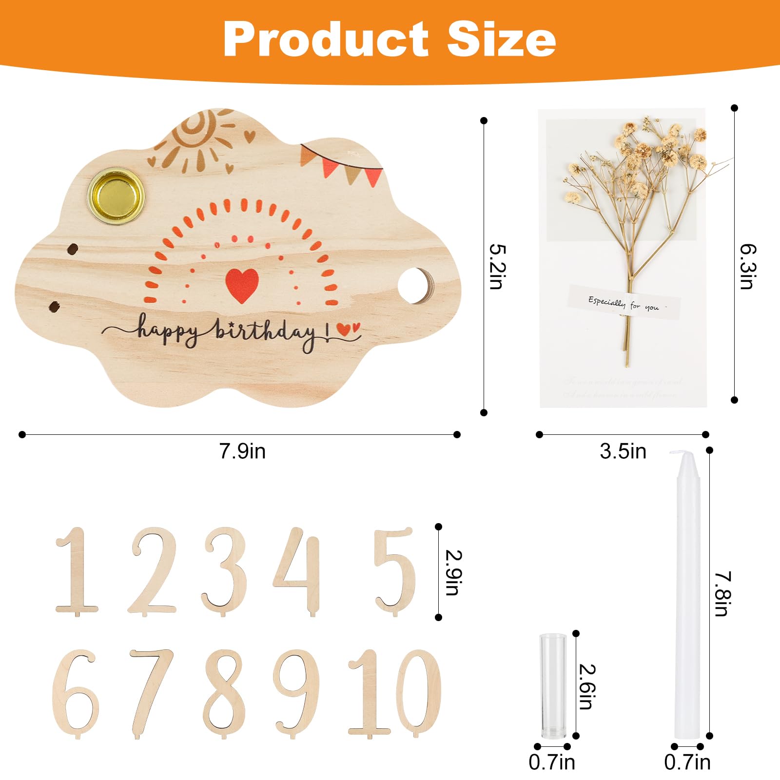 Plaque D'anniversaire En Bois Personnalisée Avec Bougie, Chiffres, Arc-en-ciel En Bois Et