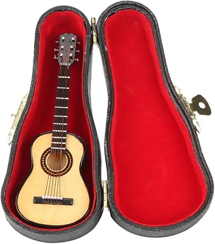 Miniatura 2 de Mini guitarra de madera, modelo más pequeño del mundo, mini decoración musical, decoración del hogar, guitarra española miniatura con caja de reloj,