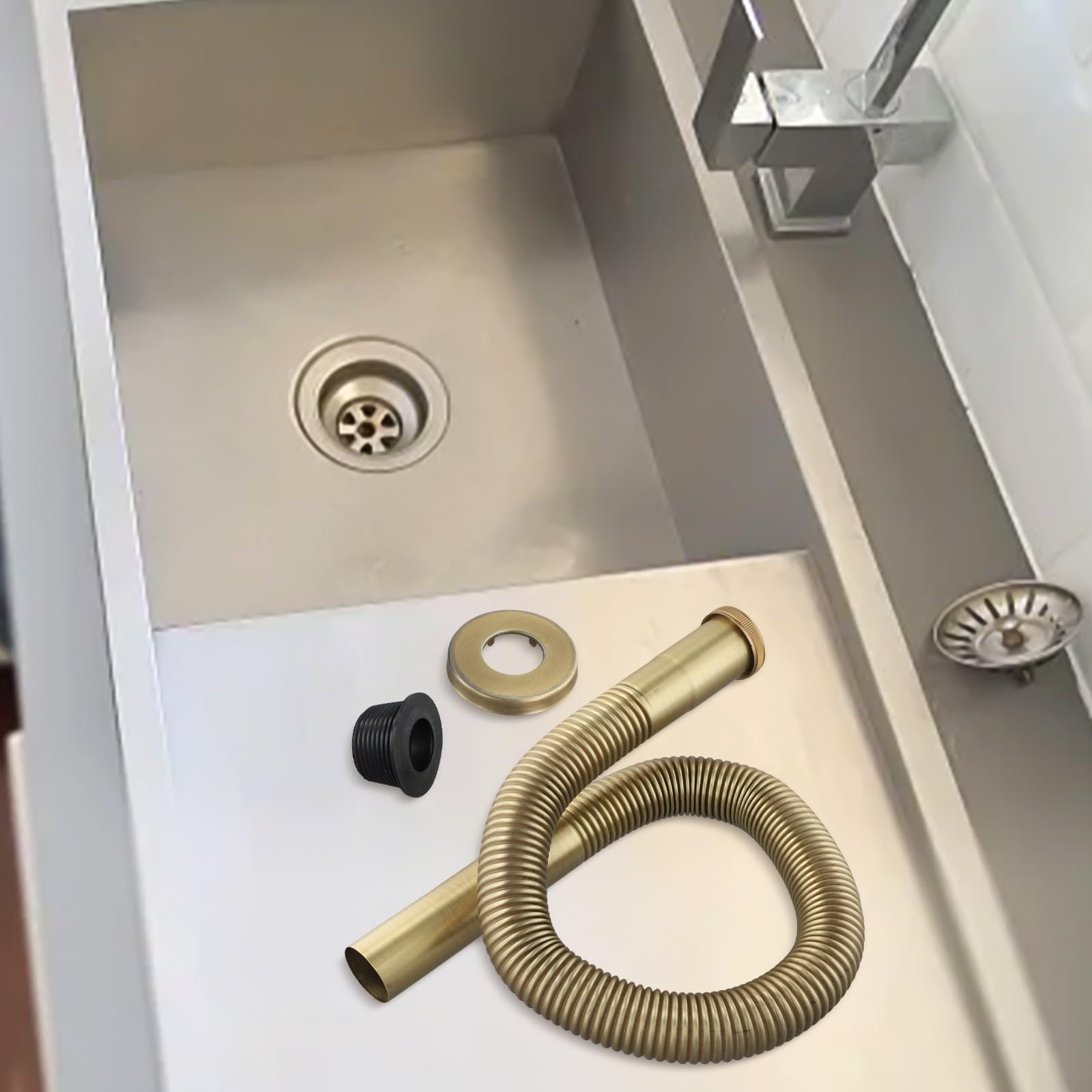 Tubo di scarico flessibile in ottone per lavello da bagno, cucina, sifone idraulico con design estensibile per scarico sotto il lavandino, 80 cm