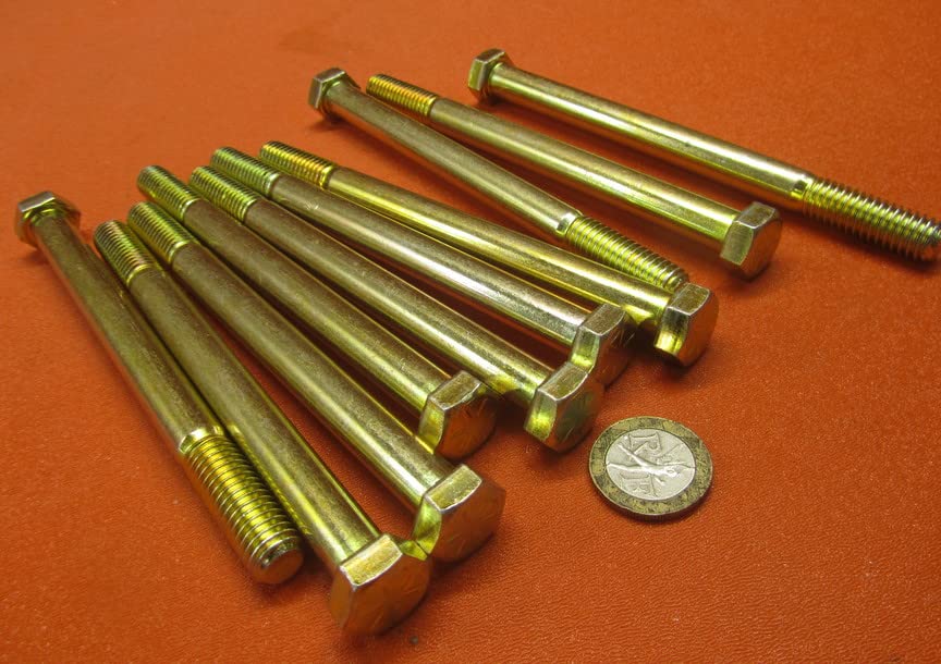 Grade 8 Zinc Yellow Steel Bolts RH PT 7/16"-14 x 5.50 Length 10 pcs