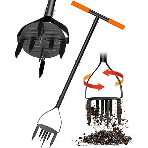 Luvenia Hand Tiller Cultivator with 5.1 Inch Deep 8 Steel Teeth, Manual Soil Tiller Garden Tool 40 Inch with Anti-Slip Pedal，Garden Claw for Weeding, Planting Aerating, Mixing Soil