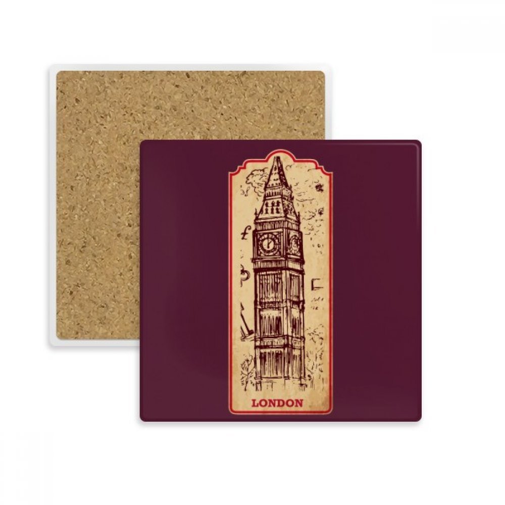 Coaster carré motif Big Ben dessous de verre absorbant en pierre