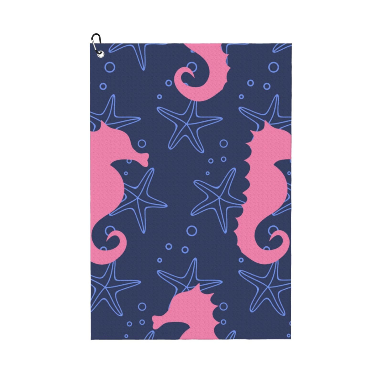 Hnnkloy Seahorse Silhouette Starfish, 16x24 in Portable Waffle Golf Towels with Carabiner Clip for Golf Bag